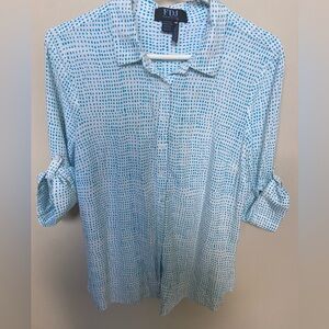 FDJ woman’s  white with turquoise spots blouse size 10